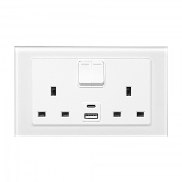 RetroTouch 13A Double Plug Socket Unswitched White Glass CT 00655 